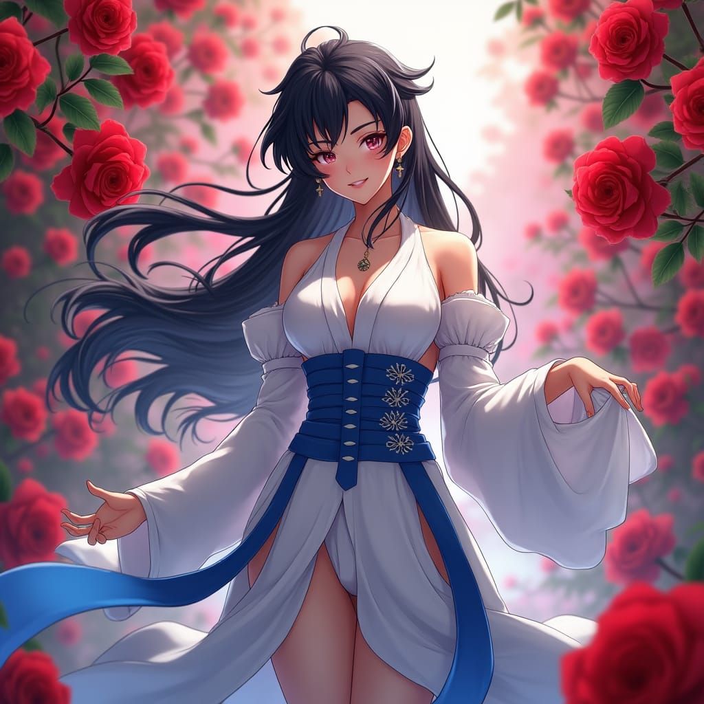 Kagura in Roses: 3D Anime Art