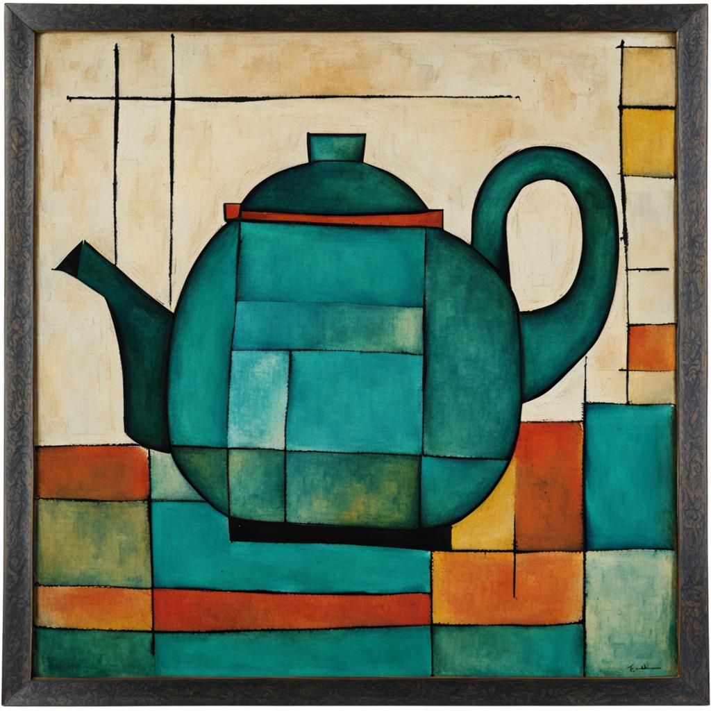 Teal Teapot Inspired by Paul Klee