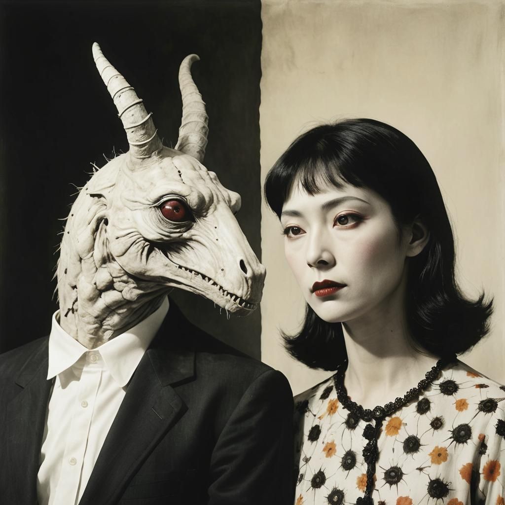 Eerie Odd Couple in Dark, Detailed 3D Render