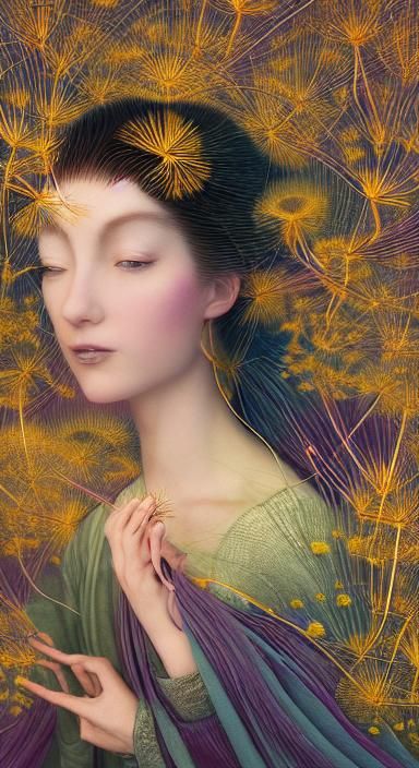 Woman and Dandelion in Fairytale Wind