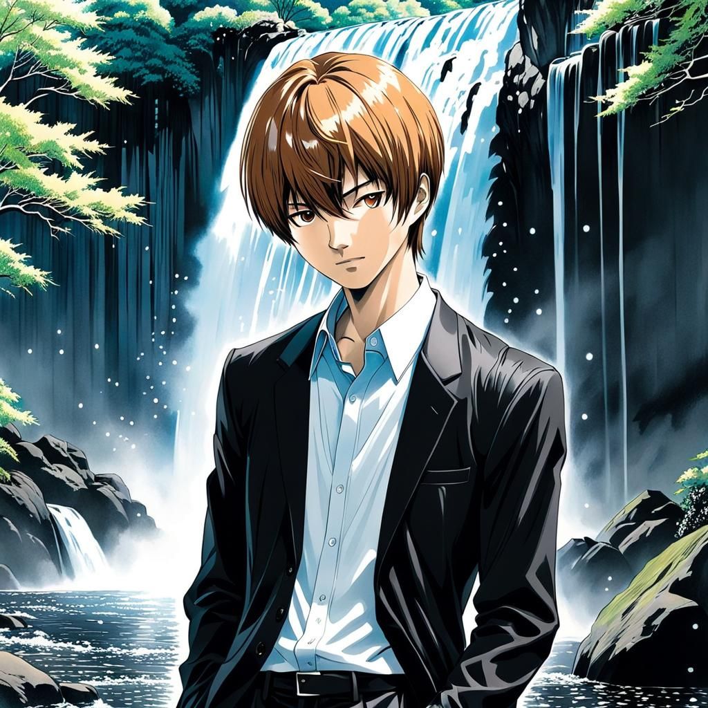 Light Yagami Portrait in Ink and Brush Style