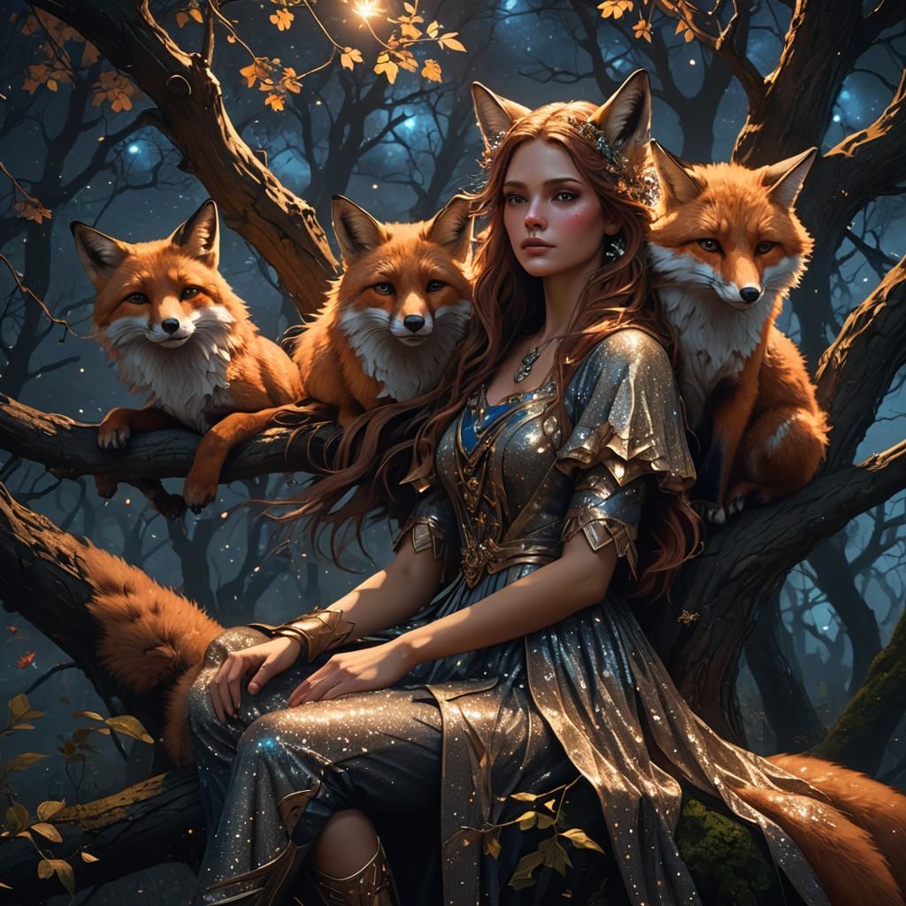 Fox-Woman Hybrid in Dark Fantasy Art Style