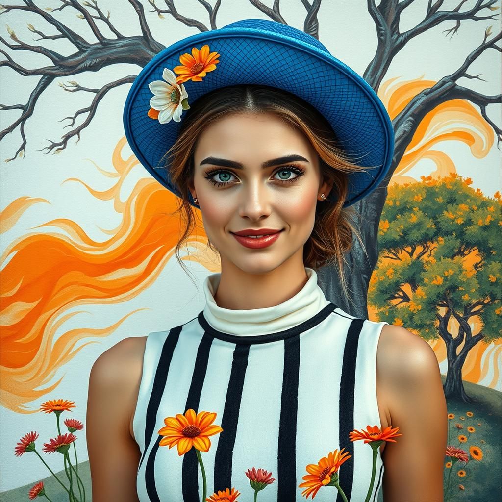 Elegant Girl with Flowers in Impressionistic Style