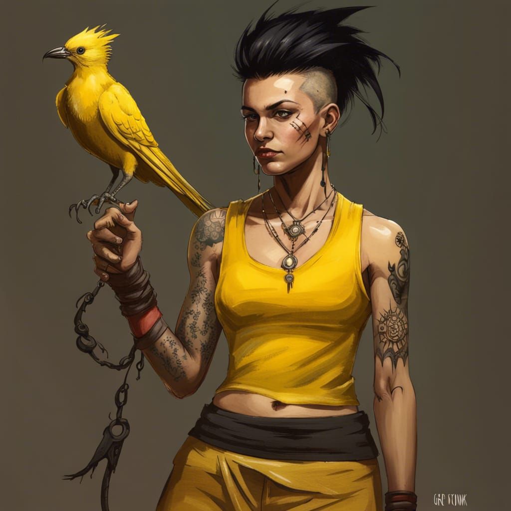 Sinister Blood Mage with Bird Familiar, Rutkowski Style