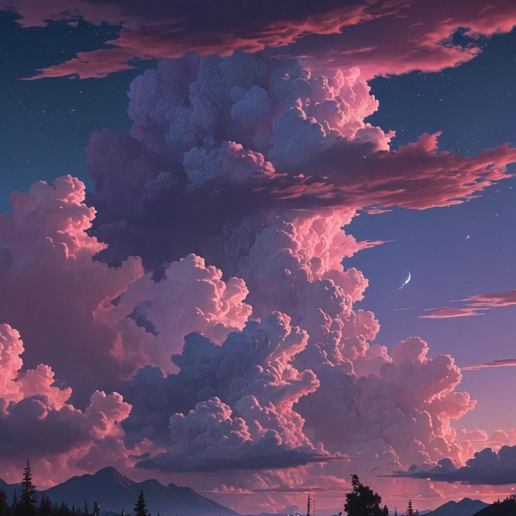 Iridescent Night Sky with Colored Clouds