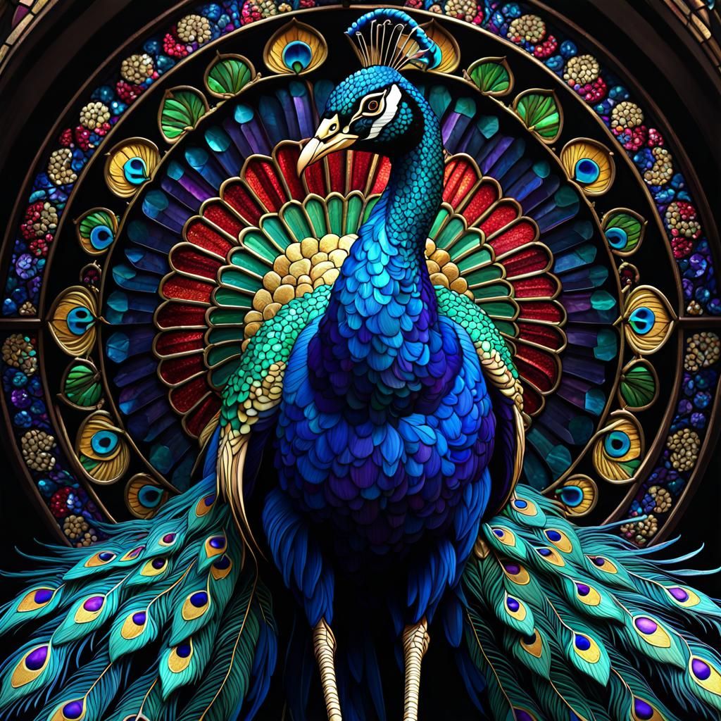 Stained glass peacock