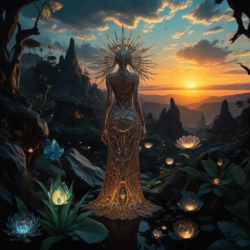 Mystical Shaman in Bioluminescent Fantasy Dreamscape