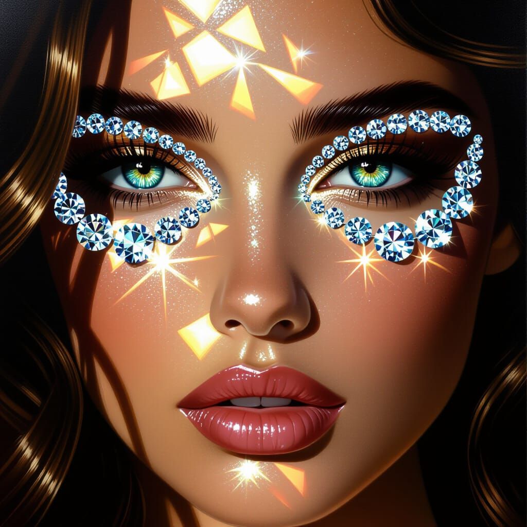 Gorgeous Woman with Diamond Eyes in Hyperrealistic Renaissan...