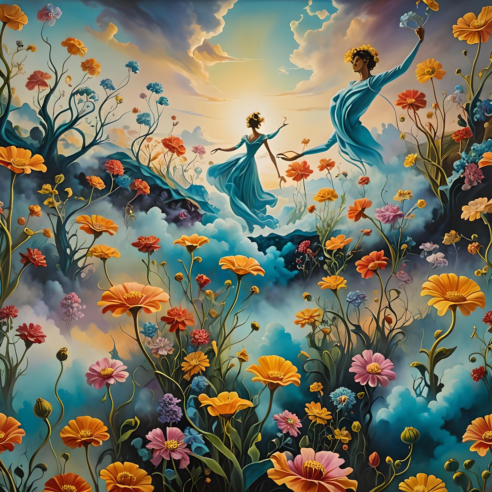 Surreal Fields of Flowers in a Cosmic Ballet
