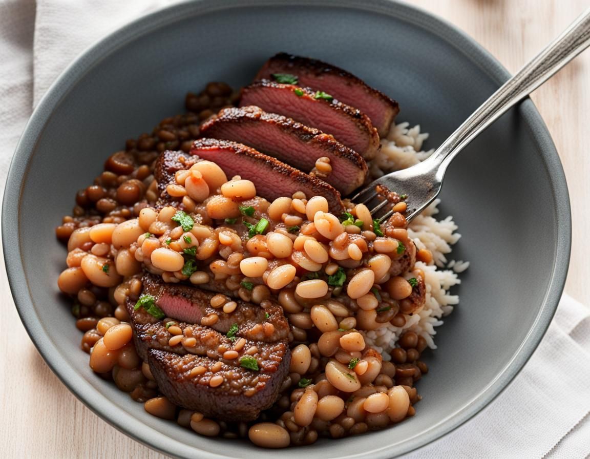Steak and Beans with Rice and Lentils
