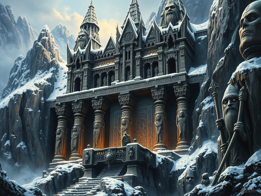 Majestic Dwarven Citadel in Dark Fantasy World