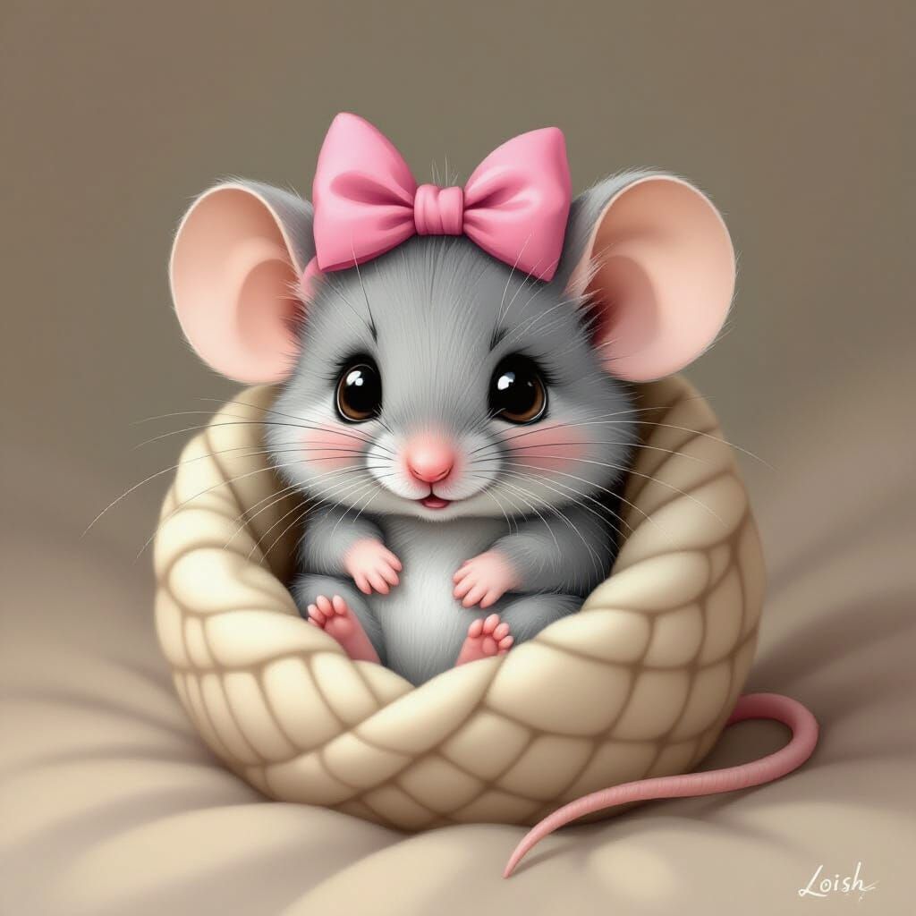 Adorable Baby Mouse with Pink Bow