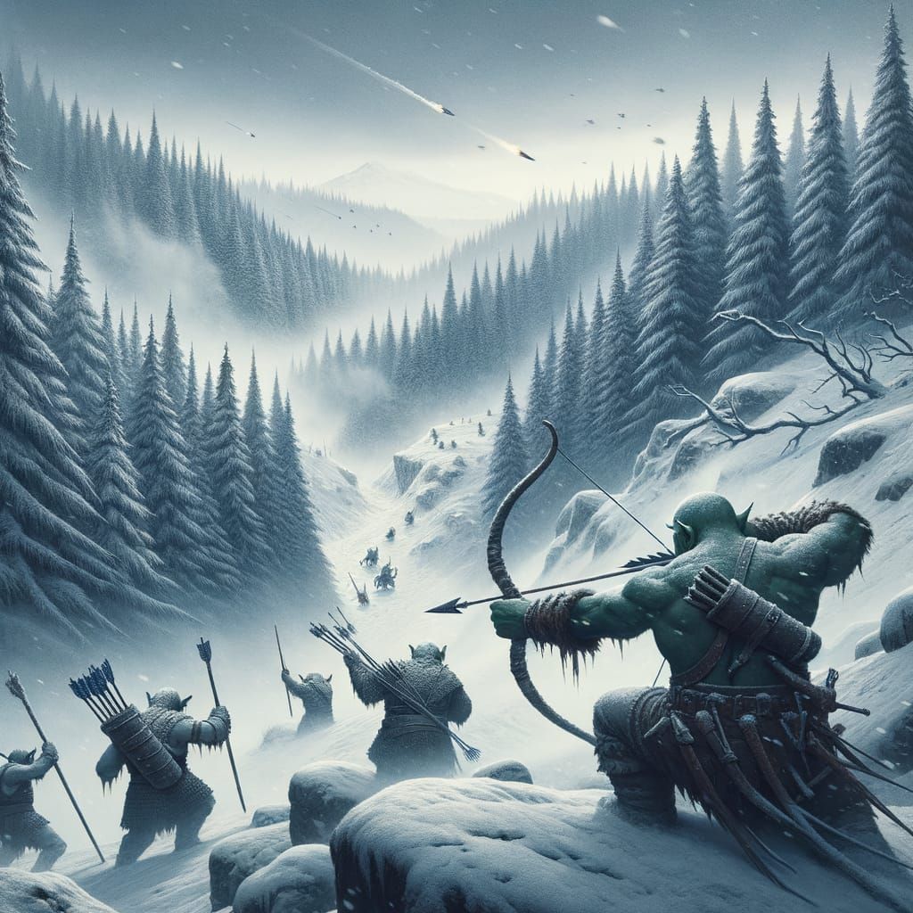 Orc Ambush in Frozen Forest, Dungeons and Dragons Style