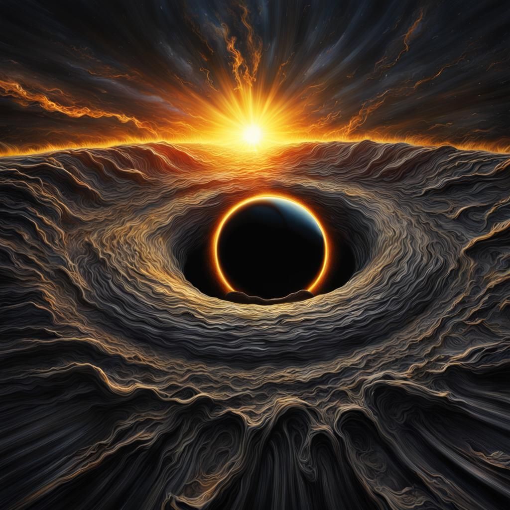 Black Hole Feeds on Sun: Hyperrealistic Digital Painting