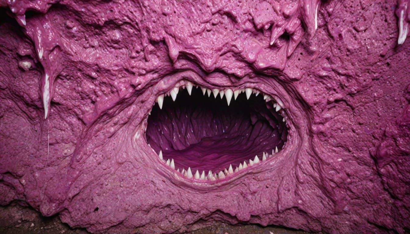 Surreal Purple Goo Cave with Sharp White Teeth
