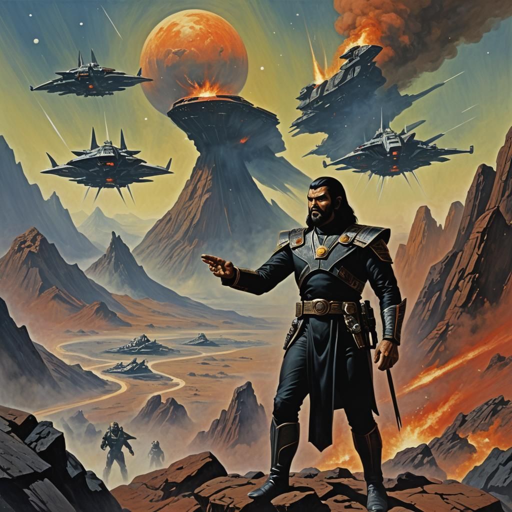 Klingon Greets Spock in Sci-Fi Book Cover Style