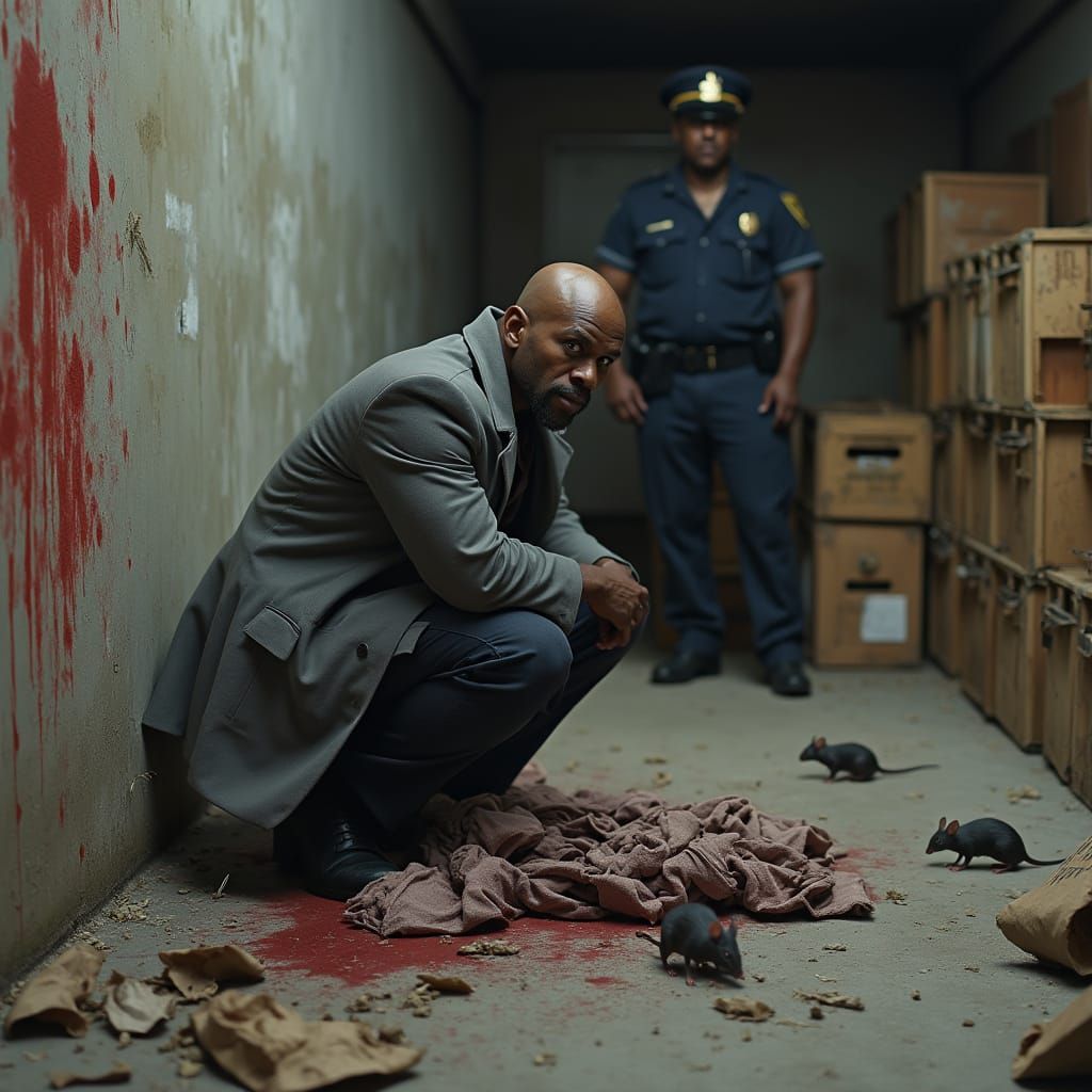 Realistic Photo of Man in Trench Coat at Abandoned Warehouse