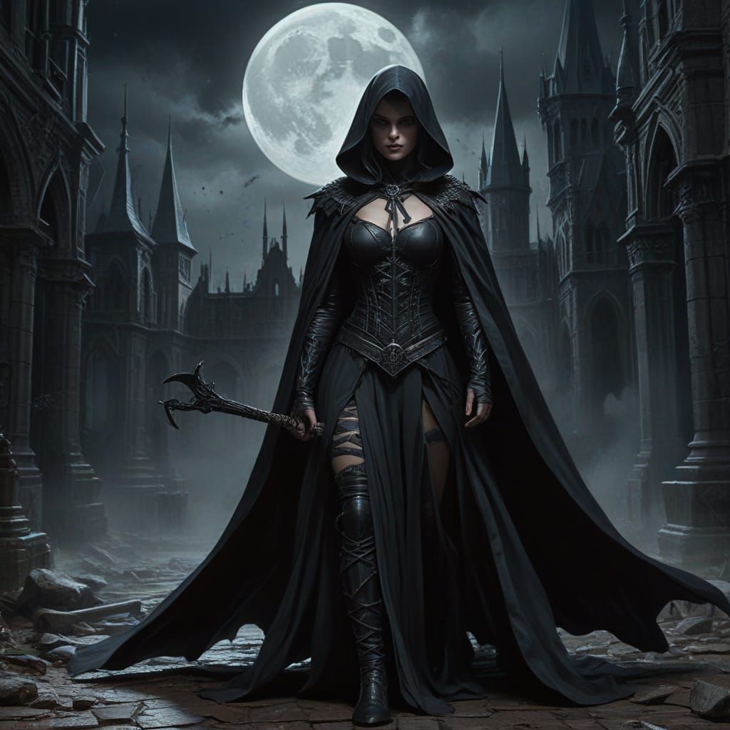 Sinister Sorceress in Dark Fantasy Realm Acrylic Painting