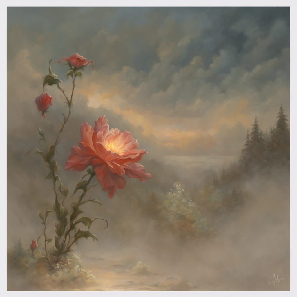 Ethereal Flower in Sinister Landscape, Hyperdetailed Fantasy