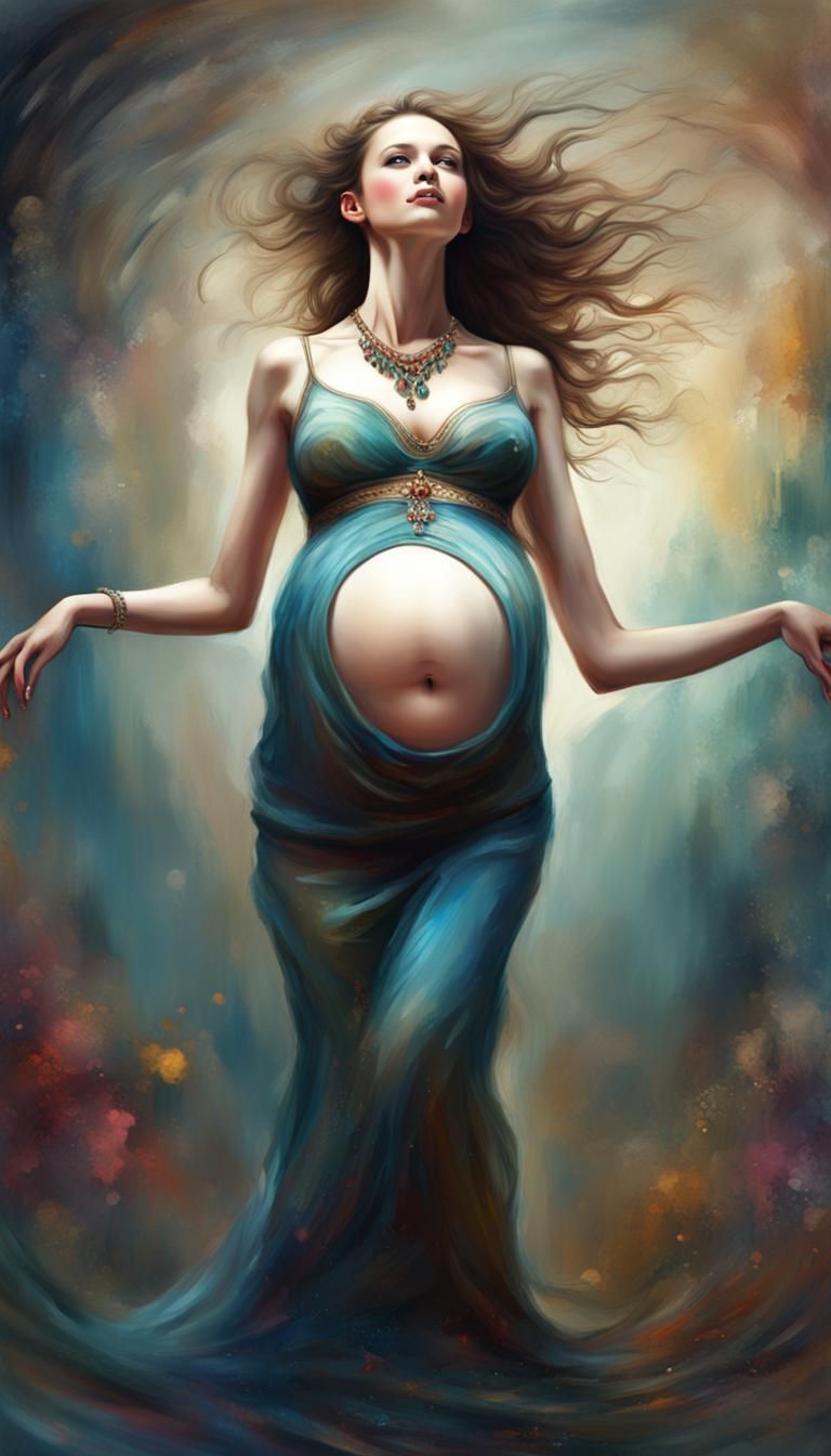 Joyful Pregnant Woman Dancing: Fantasy Concept Art