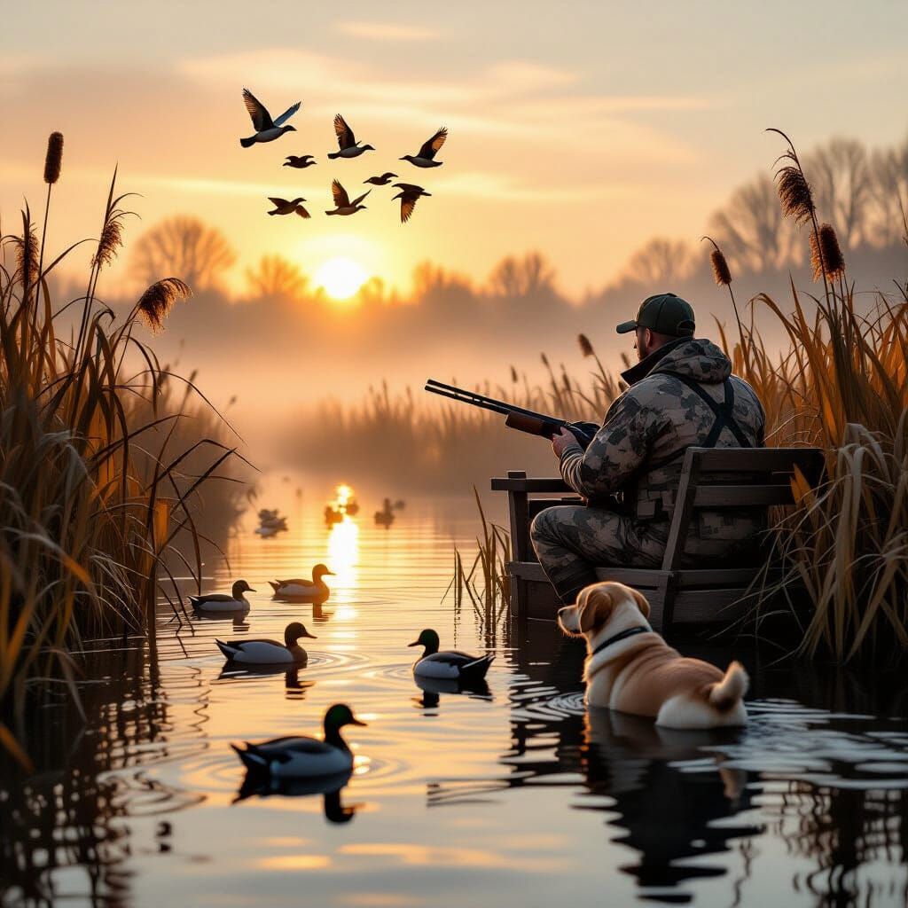 Realistic Autumn Duck Hunt in Misty Marshland
