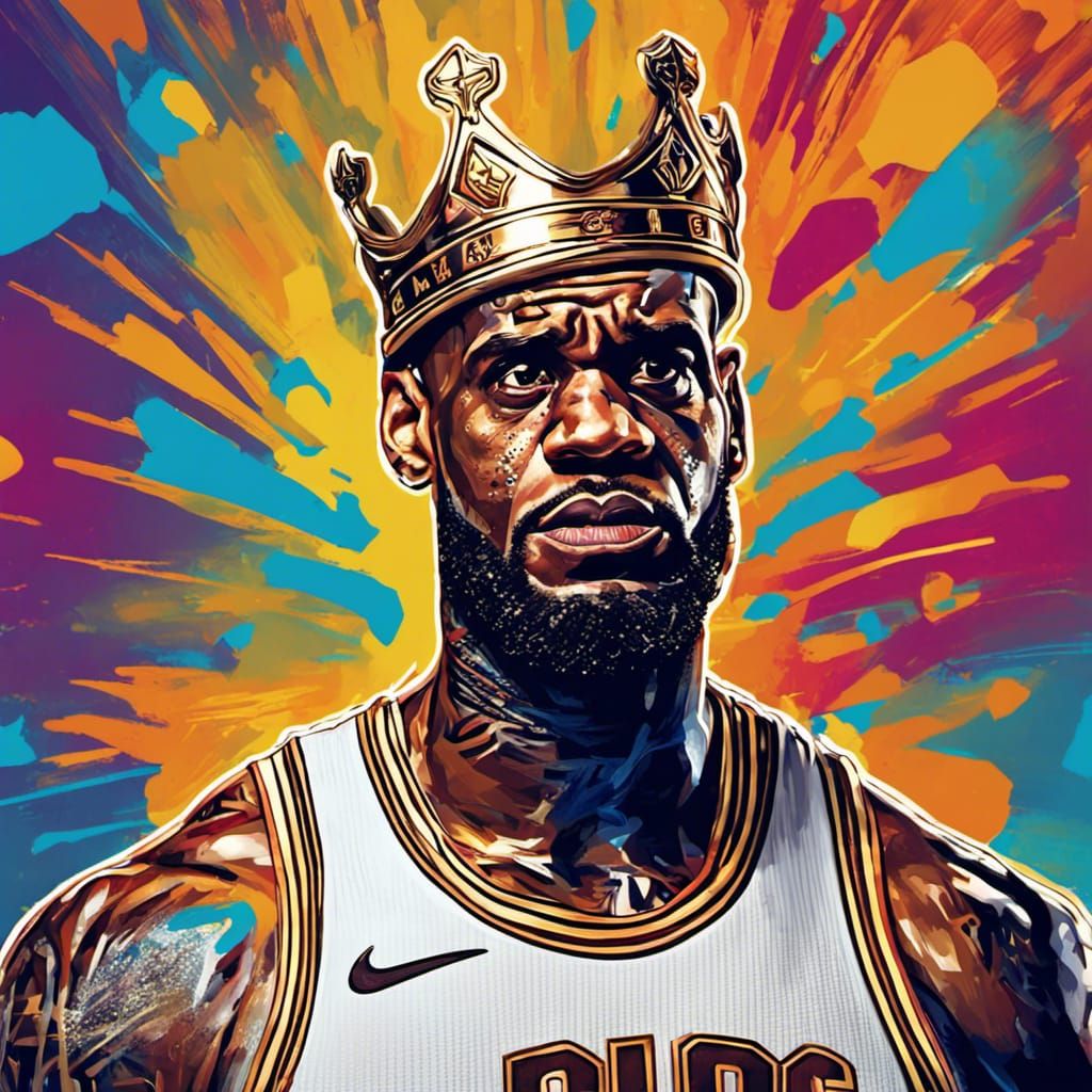 Hyperrealistic Lebron James with Crown Splash Art