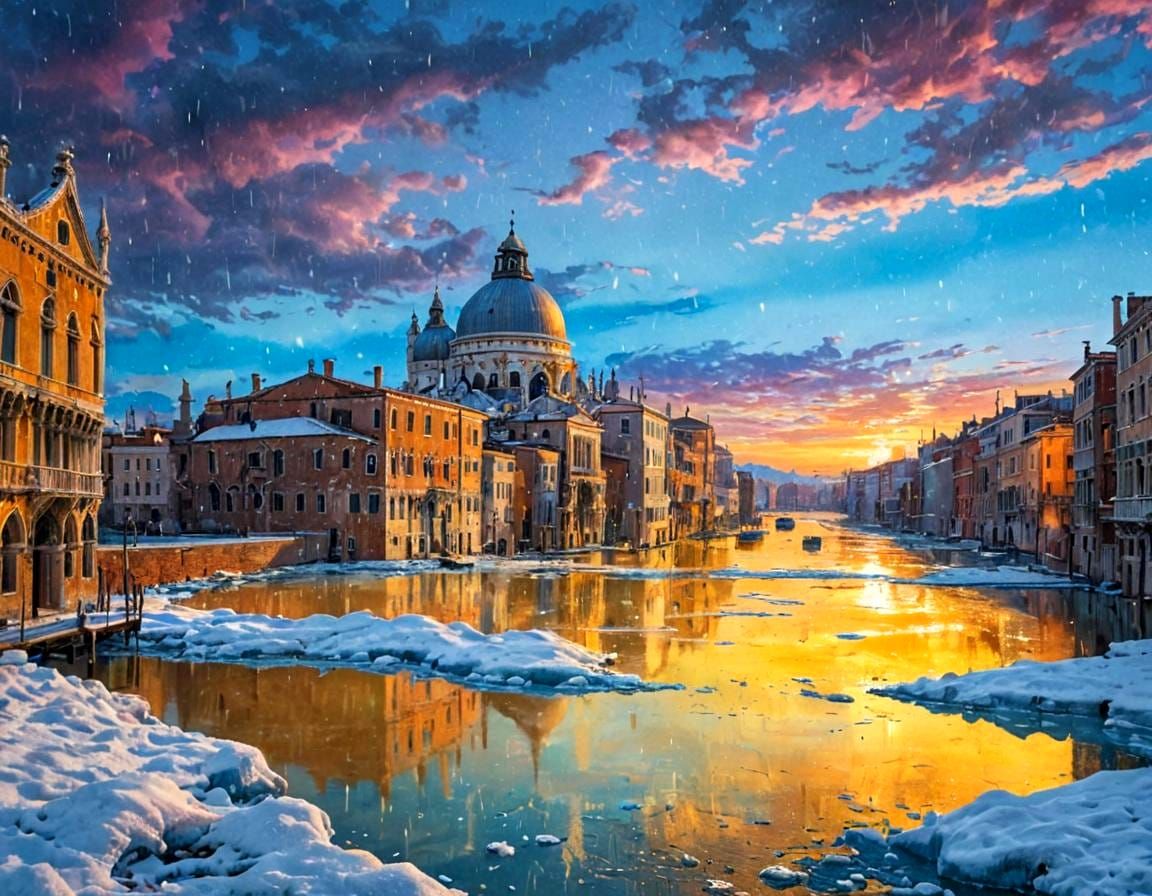 Snow-Shrouded Venice Reborn in a Futuristic Winter Wonderlan...