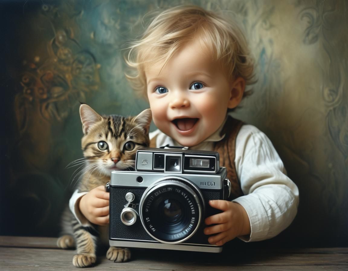 Toddler's Joy: A Vintage Polaroid Moment