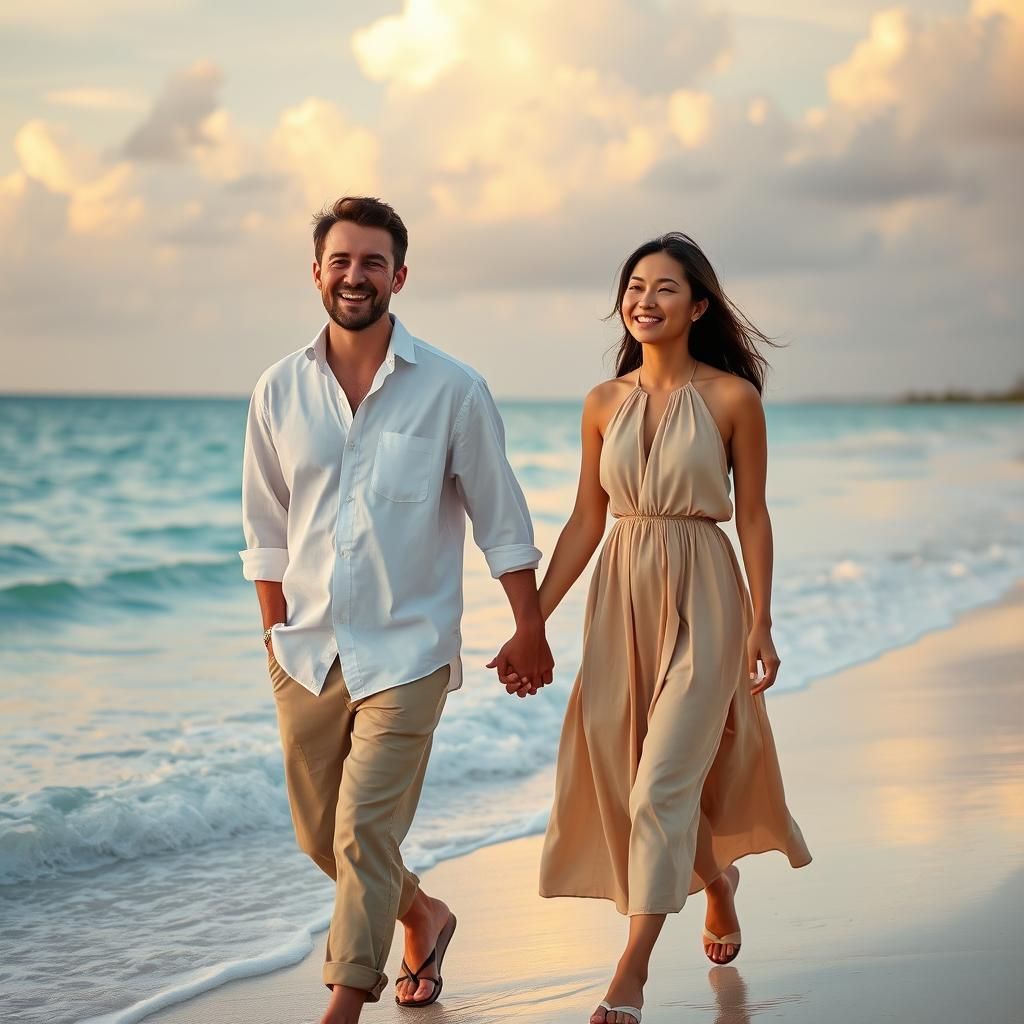 Happy Couple on Tropical Beach in Cinematic Style