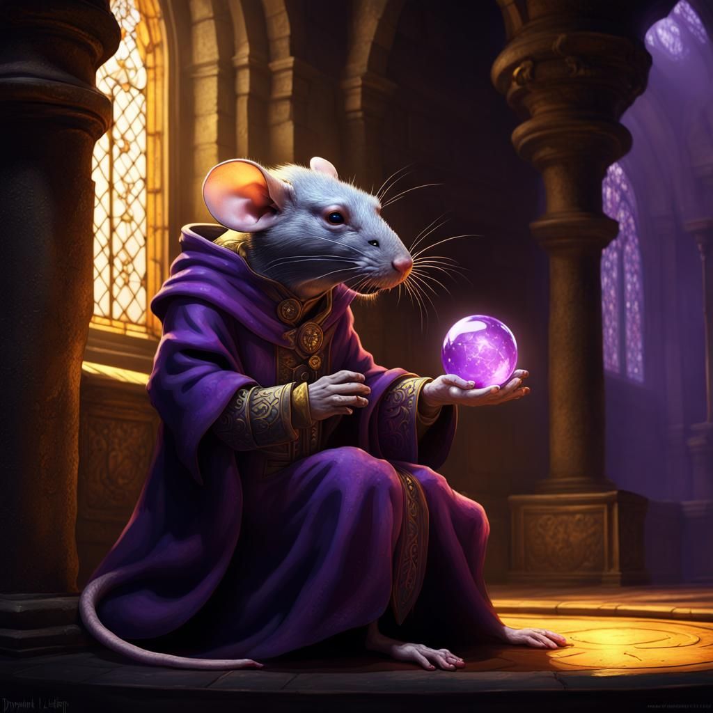 Rat Mage Pondering Orb: Dark Fantasy Concept Art
