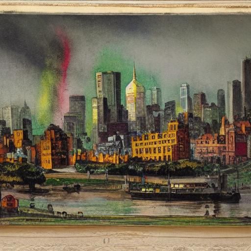 Vampire City Skyline in Historical Painting Style