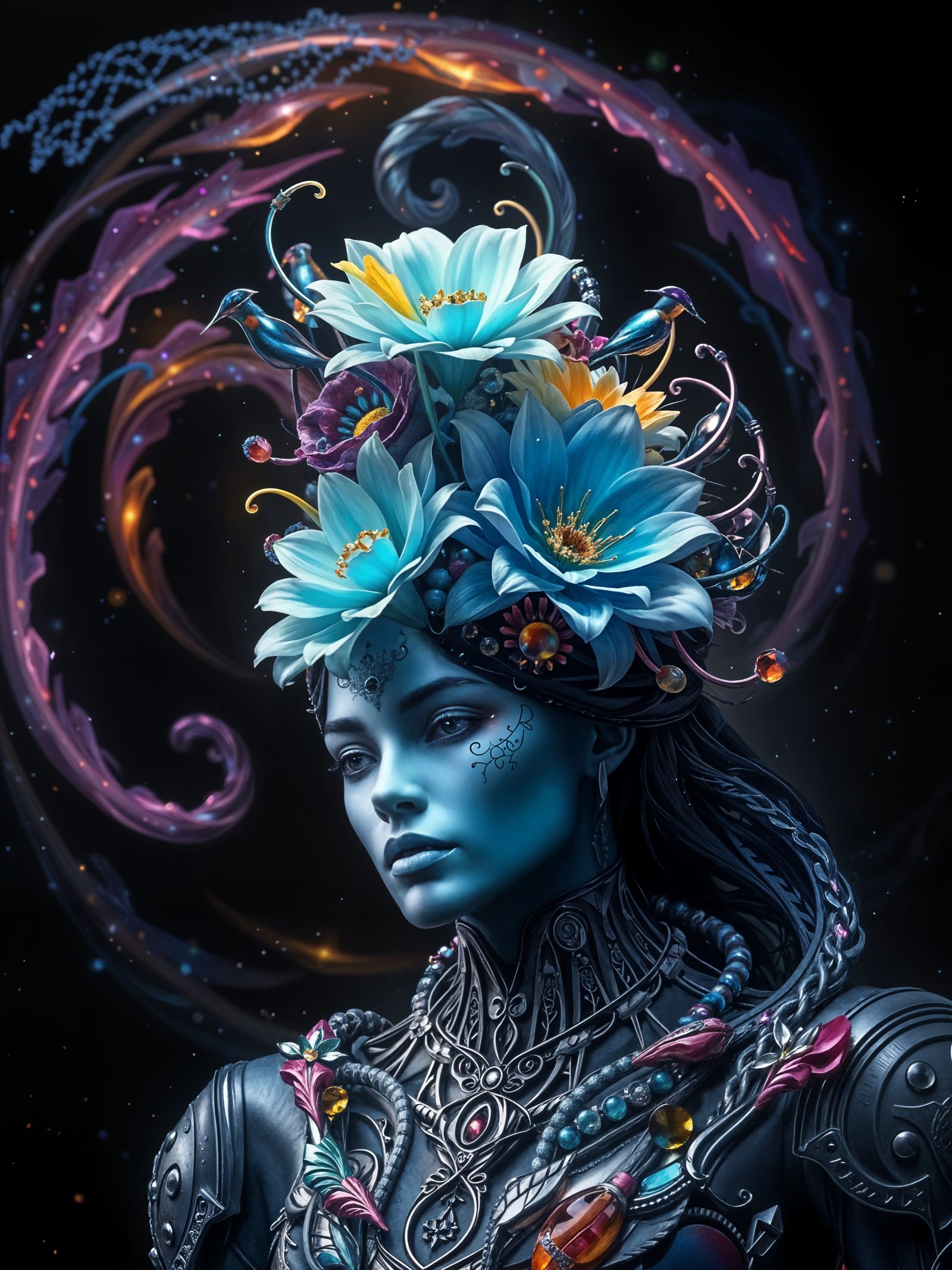 Intricate Galaxy Flower Bouquet in 8K Resolution