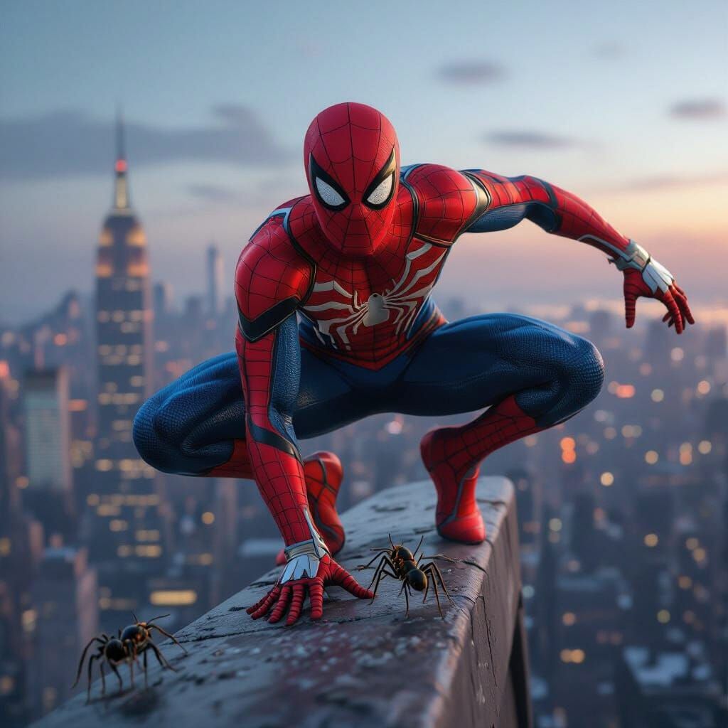 Spider-Man on Rooftop at Dusk