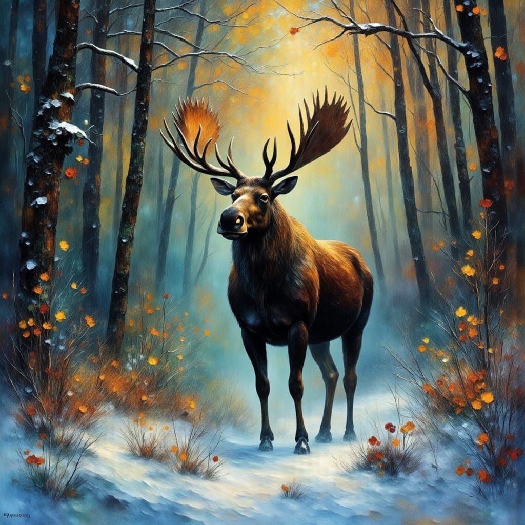 Majestic Moose in Cinematic Winter Wonderland