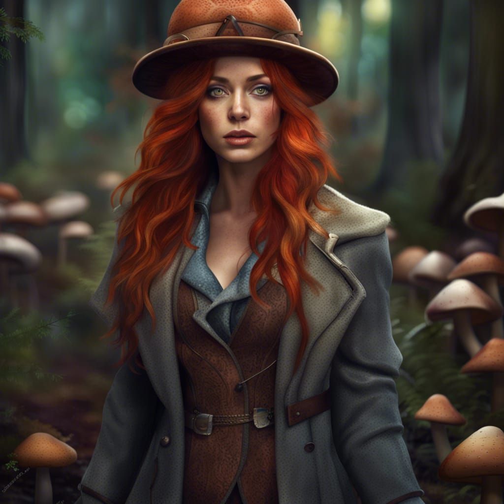 Steampunk Redhead in Enchanted Forest Portrait