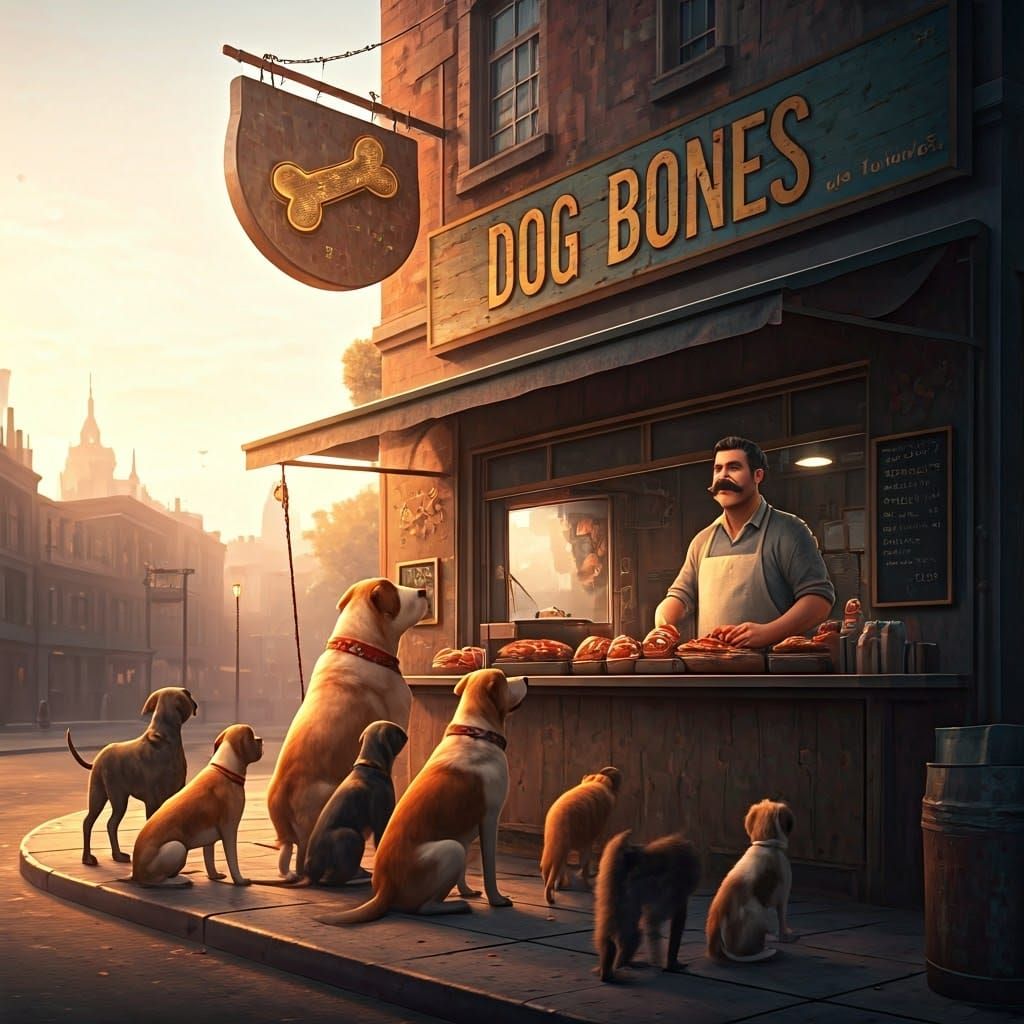 Dog Street Food Stand in Cinematographic Style