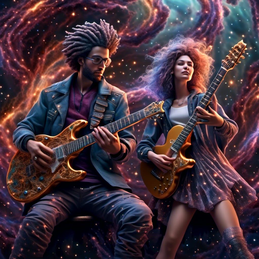 Punk Rock Wizards Play Guitar in Digital Painting