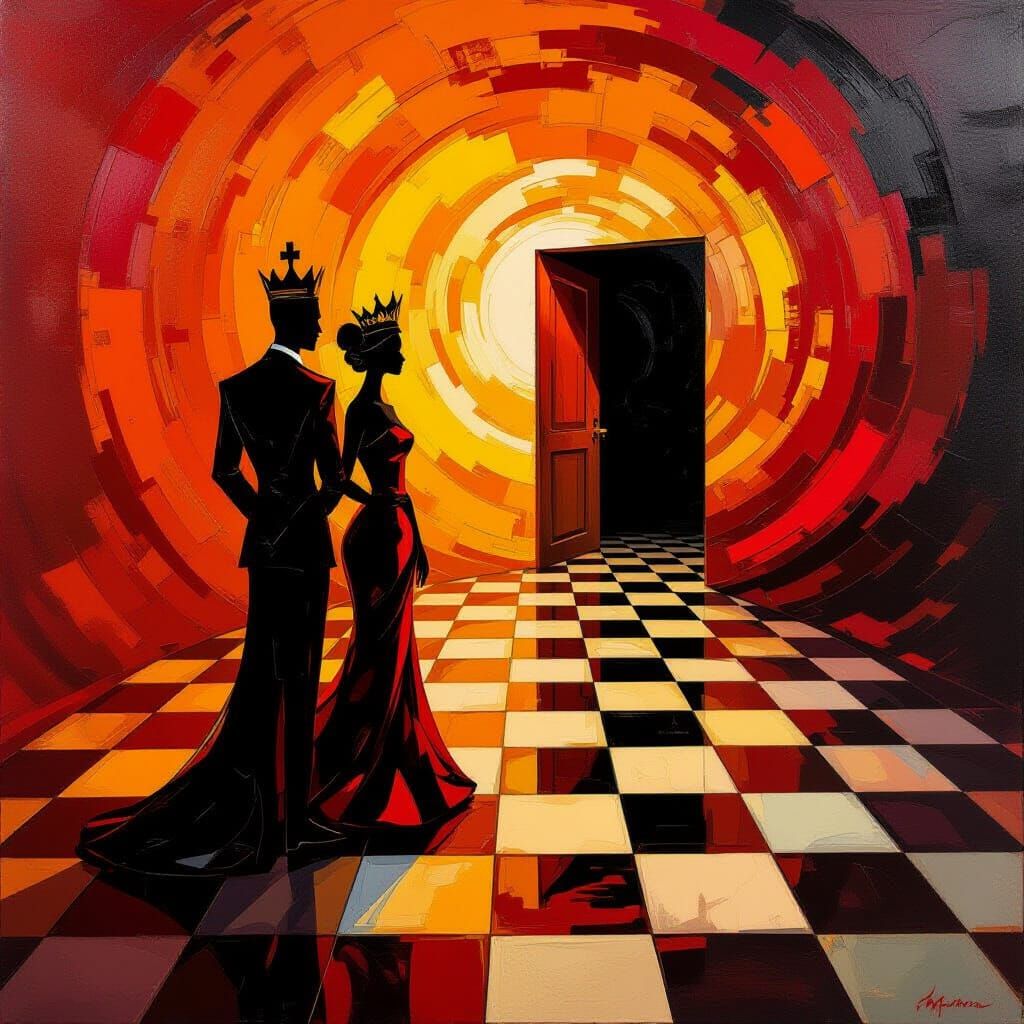 Abstract King and Queen on Vortex Chessboard
