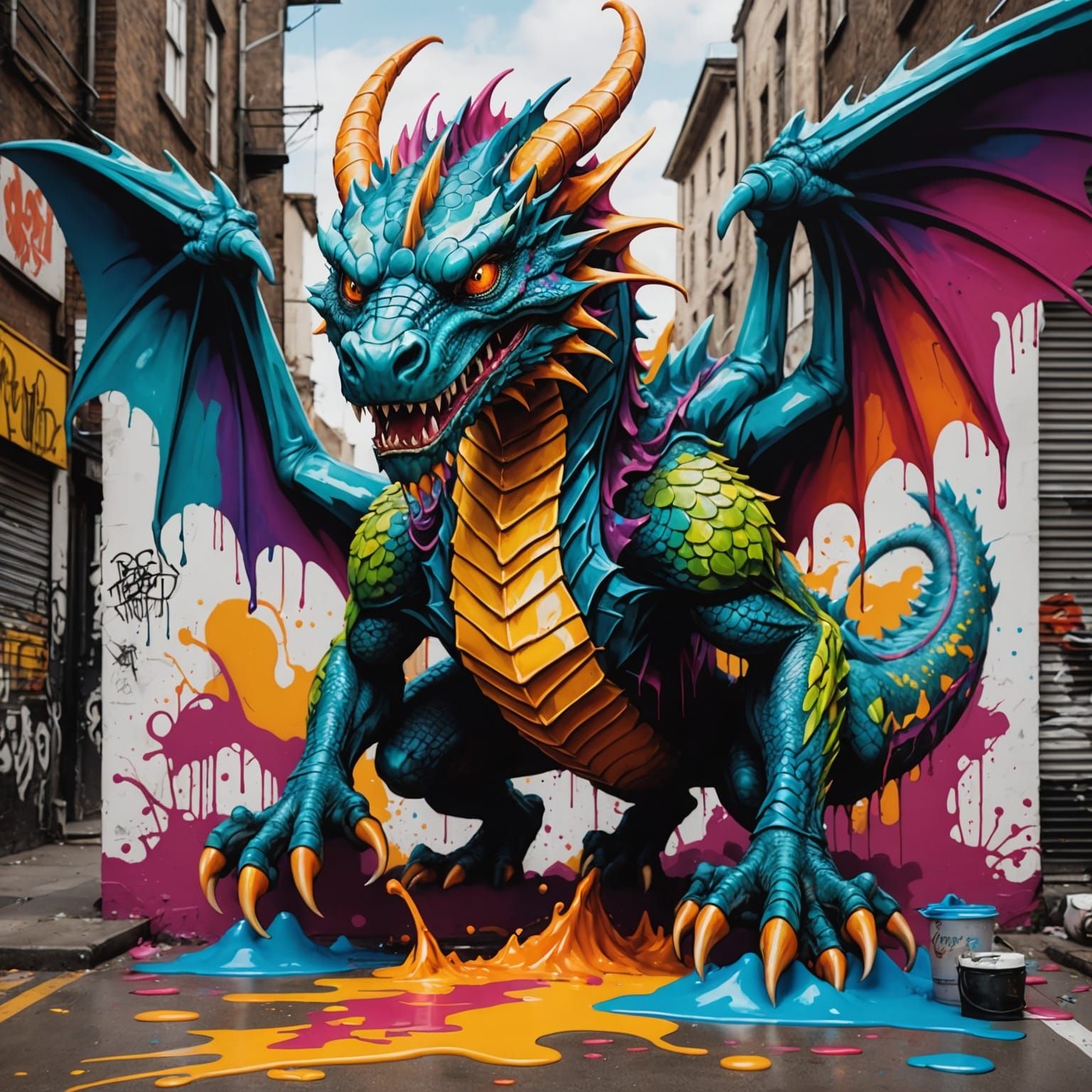 Dragon Takes Flight: Graffiti Art in Polychromatic Style
