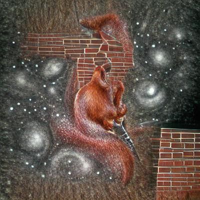 Red Squirrel's Astronomy Study in Stipple Style