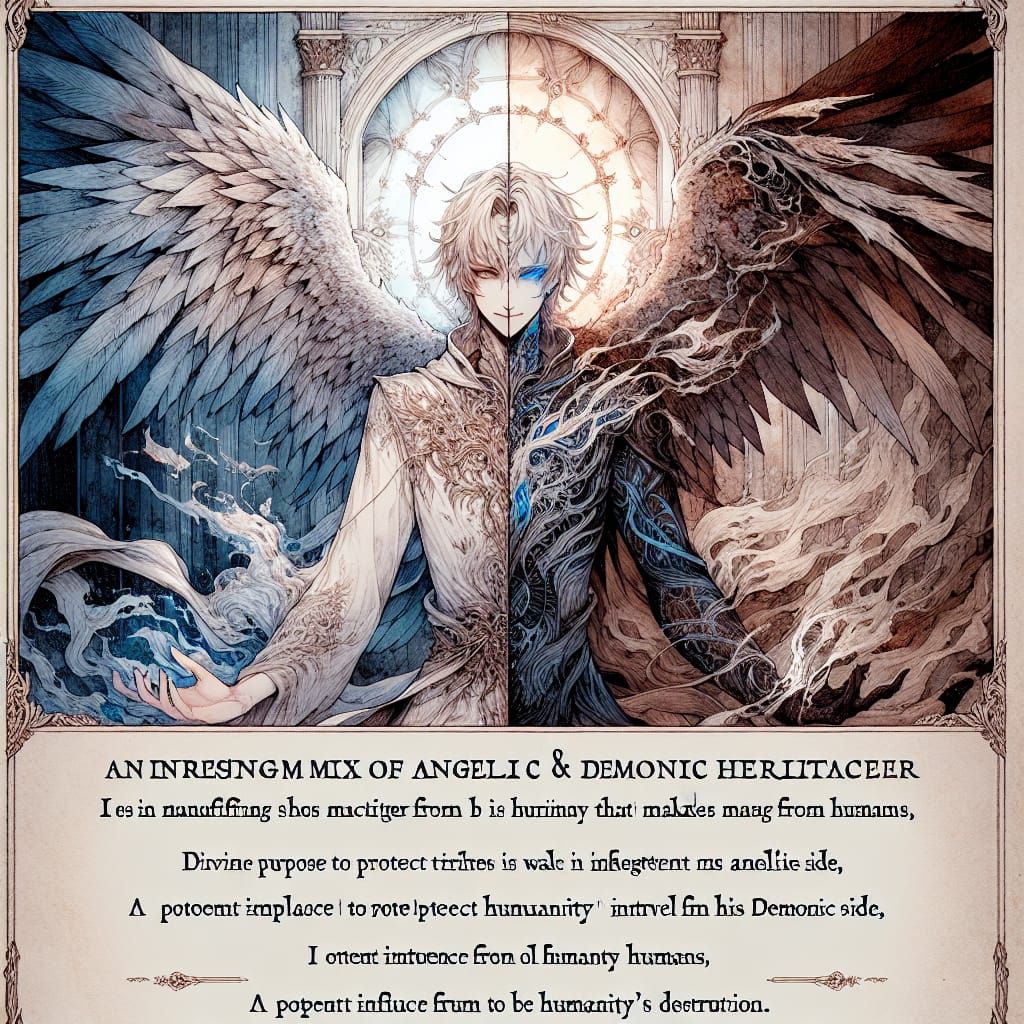 Anime Half-Angel, Half-Demon Character in Gothic Style