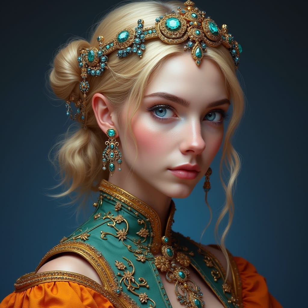Hyperrealistic Portrait of a Blonde Woman in Renaissance-Ins...