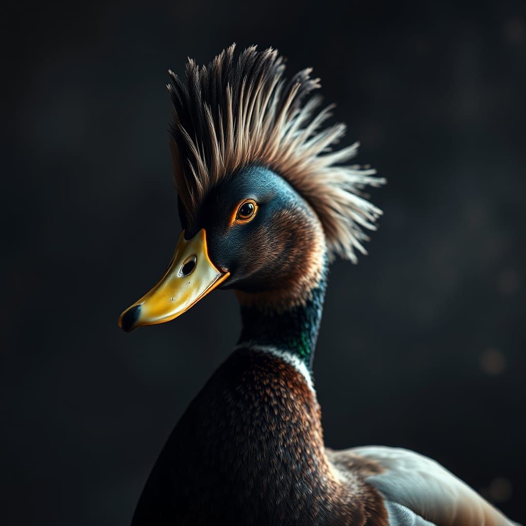 Duck with Bouffant Hairstyle in Dramatic Lighting