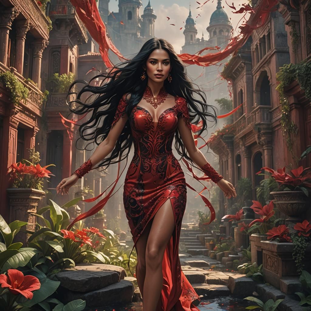 Latina Woman in Red Dress: Digital Art