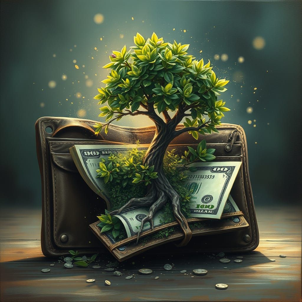 Money Tree Emerges from Vintage Wallet