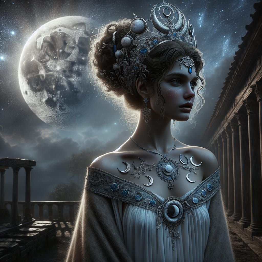 Ancient Etruscan Woman in Lunar Tiara, 8k Digital Painting
