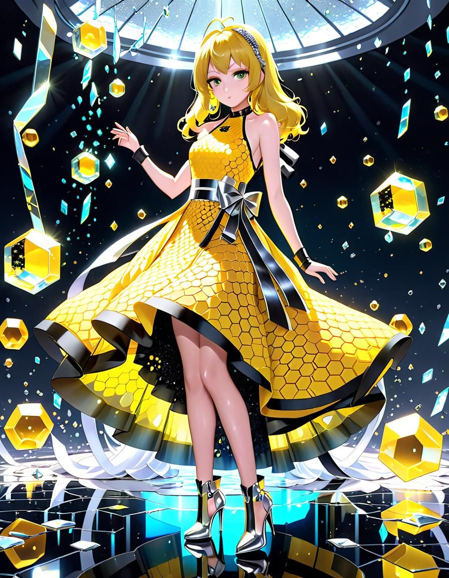 Honeycomb Dress with Glitter Top in Anime Style