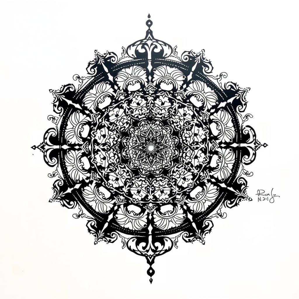 Intricate Mandala of Transformation in Black and White