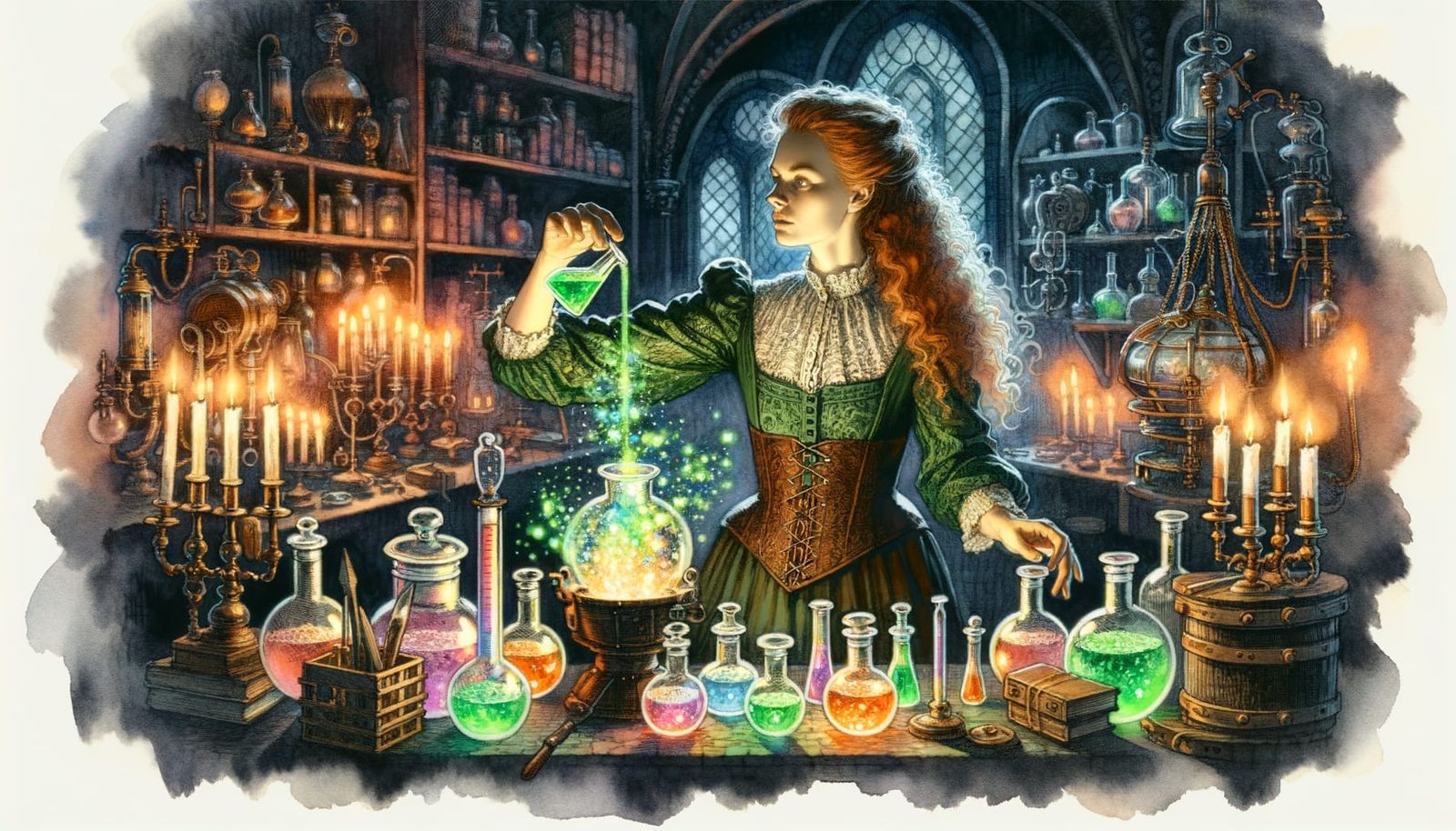 Young Alchemist Mixing Bioluminescent Potions