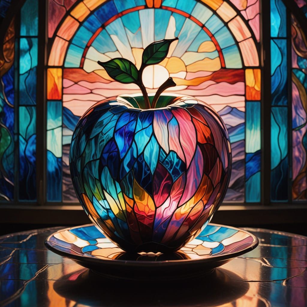 Ethereal Stained Glass Apple in Vibrant Hues